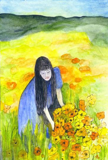 fille ceuillant des fleurs 011199.JPG - Cueilleuse